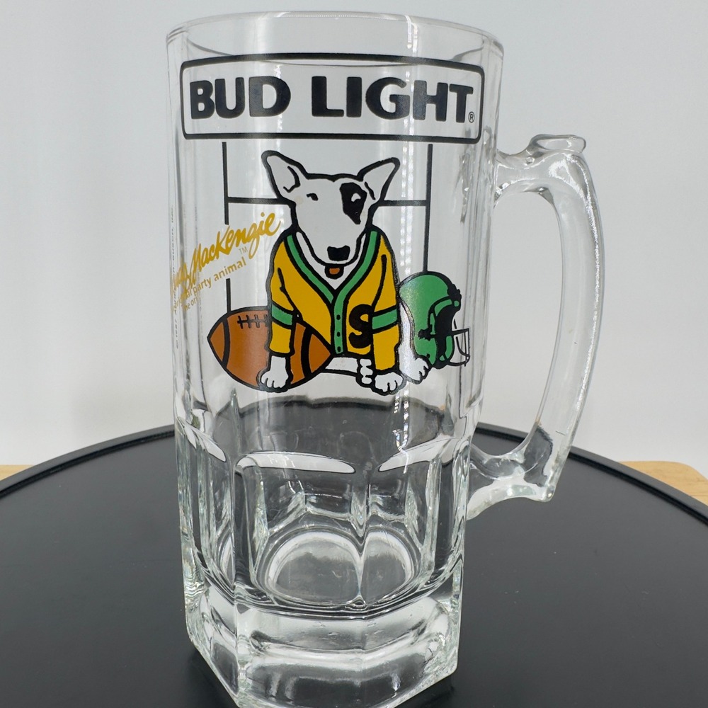 Vintage 1987 Bud Light Spuds MacKenzie Football Beer Stein Glass Mug 8 Inch